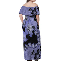 Purple Hawaii Off Shoulder Maxi Dress Tapa Cloth Mix Tropical Flowers Pastel Vibes - Wonder Print Shop