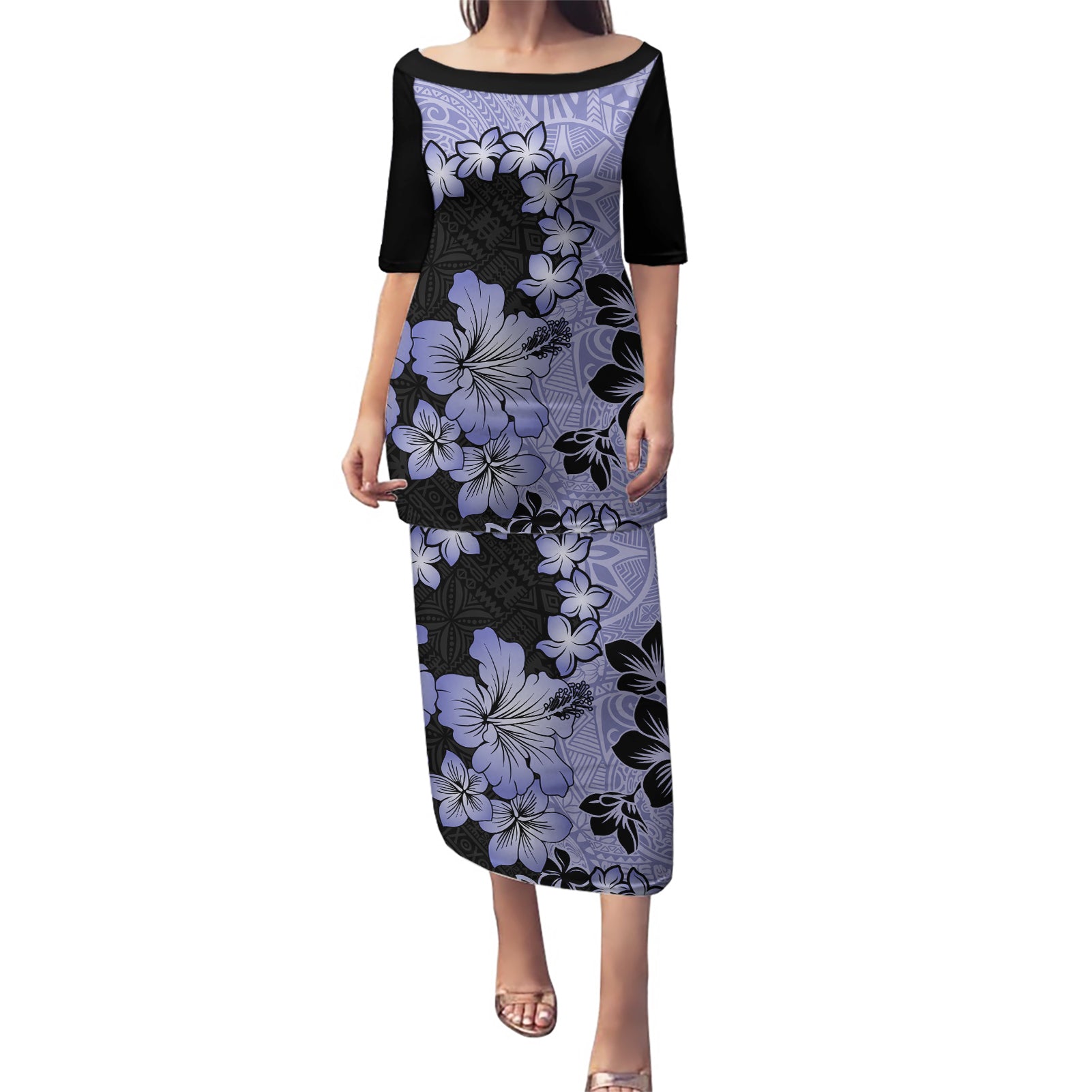 Purple Hawaii Puletasi Tapa Cloth Mix Tropical Flowers Pastel Vibes - Wonder Print Shop