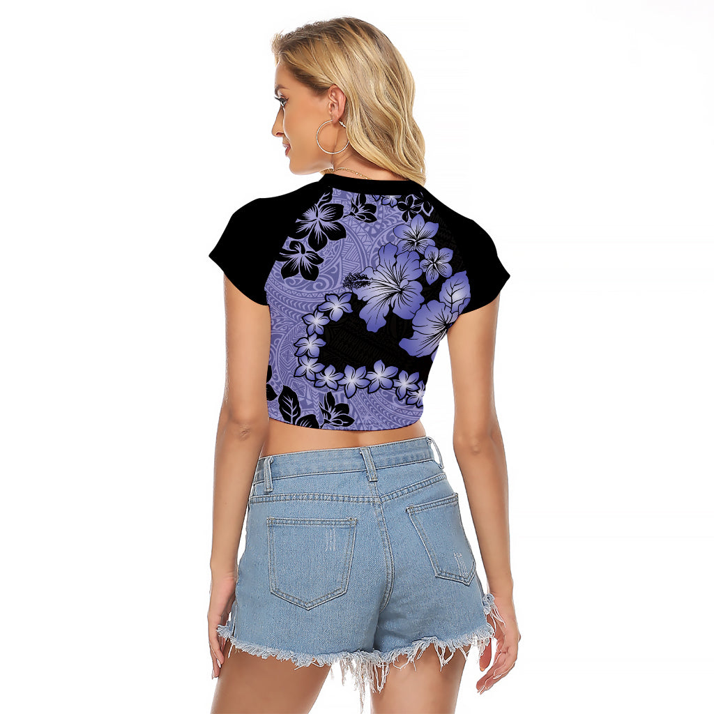 Purple Hawaii Raglan Cropped T Shirt Tapa Cloth Mix Tropical Flowers Pastel Vibes - Wonder Print Shop