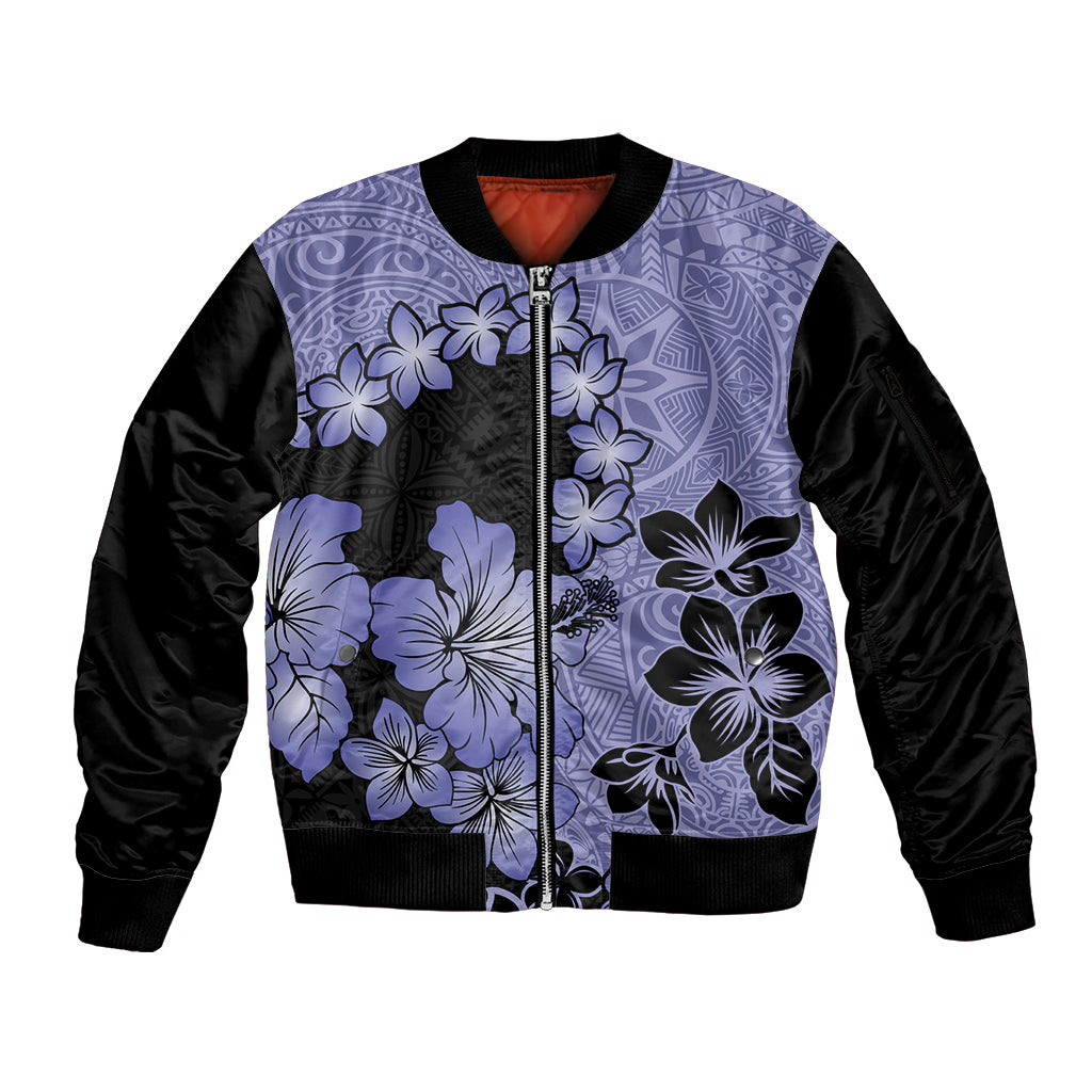 Purple Hawaii Sleeve Zip Bomber Jacket Tapa Cloth Mix Tropical Flowers Pastel Vibes - Wonder Print Shop