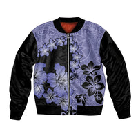 Purple Hawaii Sleeve Zip Bomber Jacket Tapa Cloth Mix Tropical Flowers Pastel Vibes - Wonder Print Shop