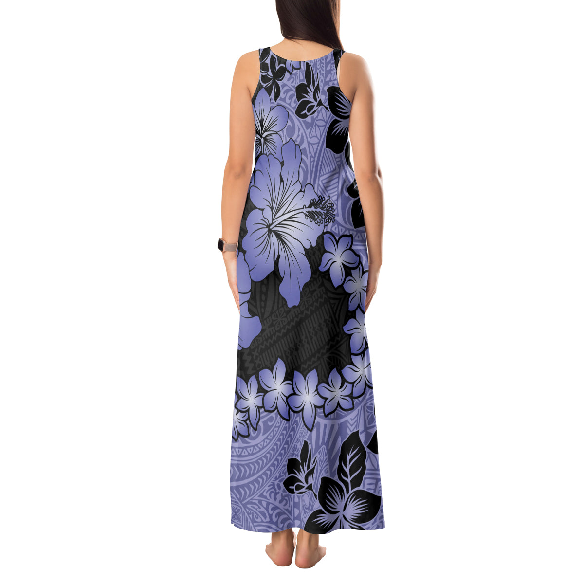 Purple Hawaii Tank Maxi Dress Tapa Cloth Mix Tropical Flowers Pastel Vibes - Wonder Print Shop