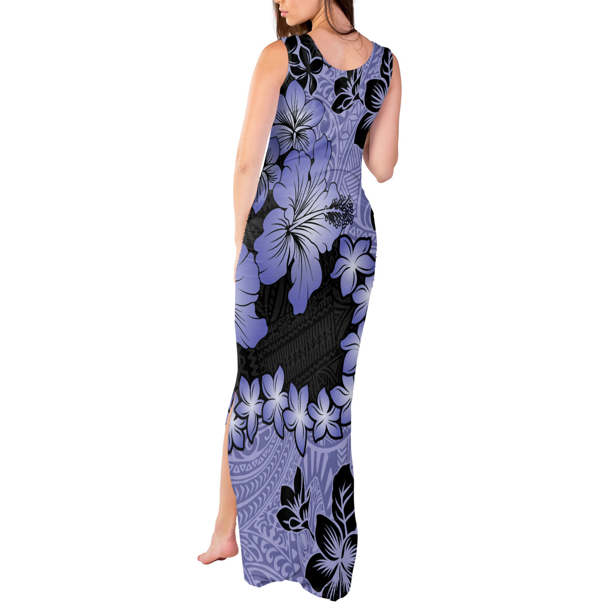 Purple Hawaii Tank Maxi Dress Tapa Cloth Mix Tropical Flowers Pastel Vibes - Wonder Print Shop