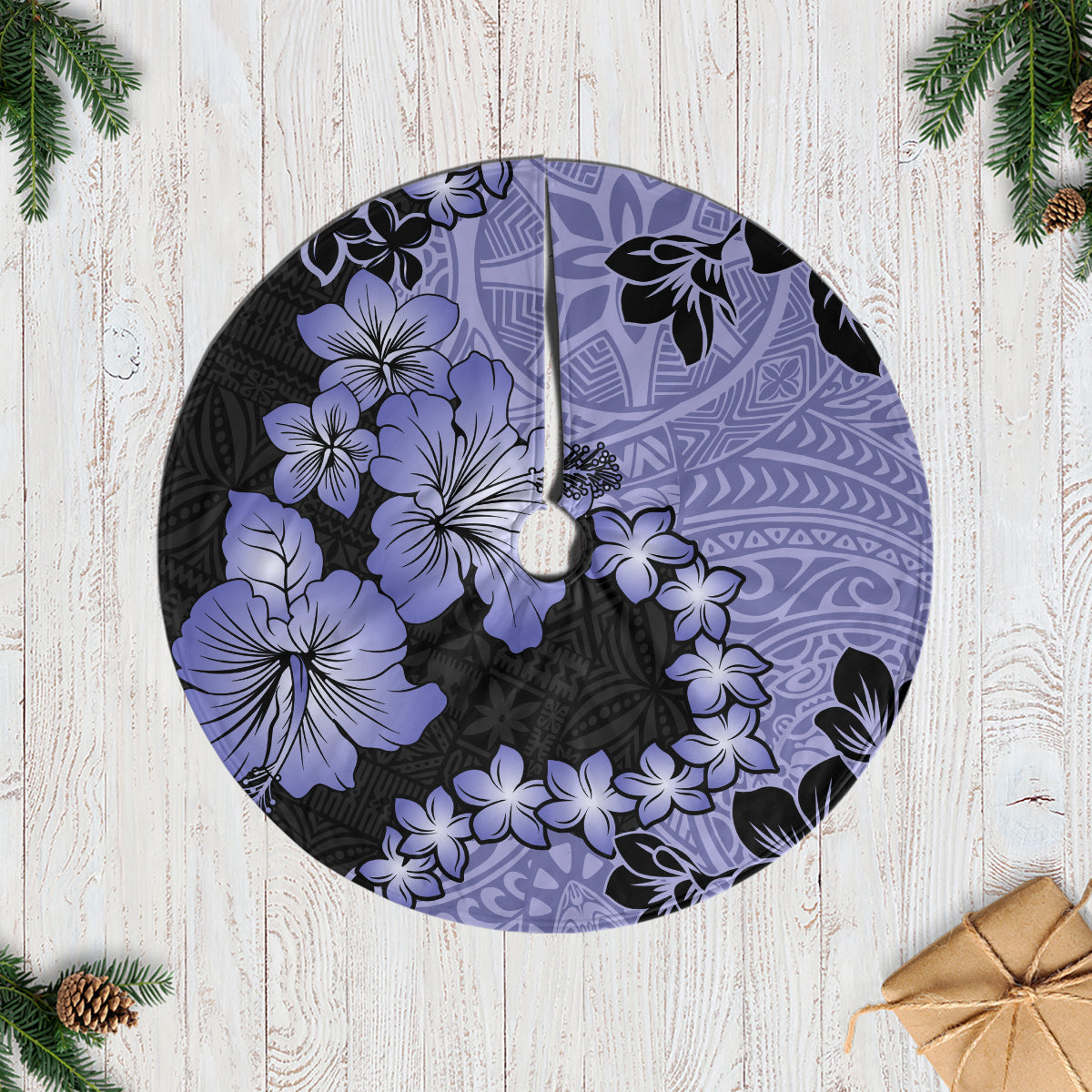Purple Hawaii Tree Skirt Tapa Cloth Mix Tropical Flowers Pastel Vibes - Wonder Print Shop