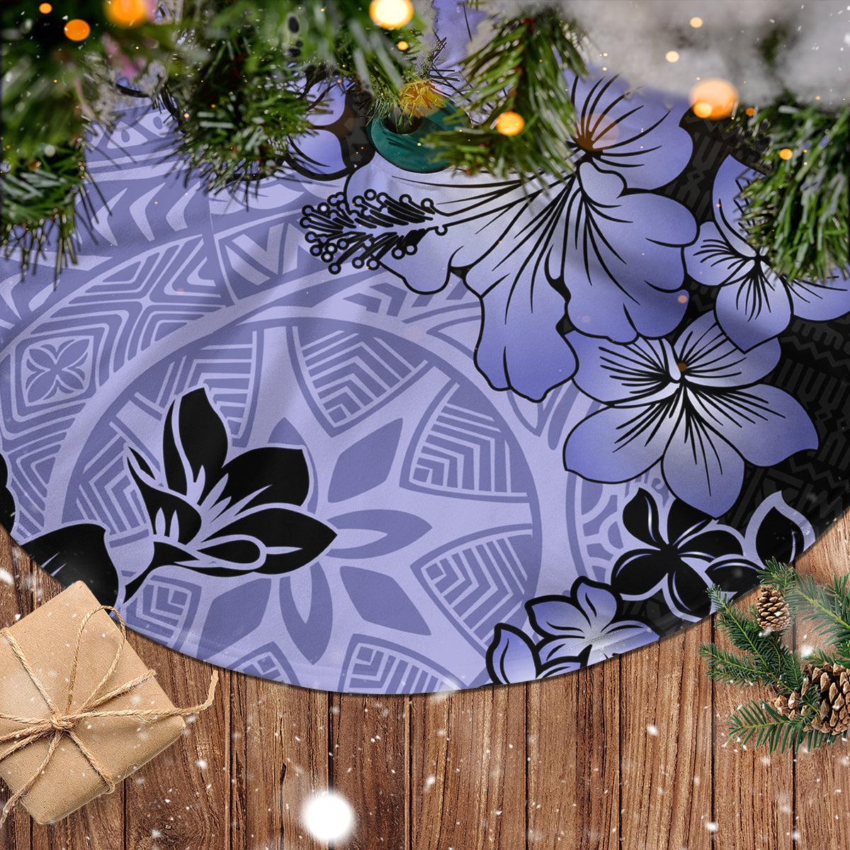 Purple Hawaii Tree Skirt Tapa Cloth Mix Tropical Flowers Pastel Vibes - Wonder Print Shop
