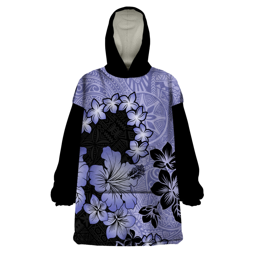 Purple Hawaii Wearable Blanket Hoodie Tapa Cloth Mix Tropical Flowers Pastel Vibes - Wonder Print Shop