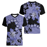 Purple Hawaii Women V Neck T Shirt Tapa Cloth Mix Tropical Flowers Pastel Vibes - Wonder Print Shop