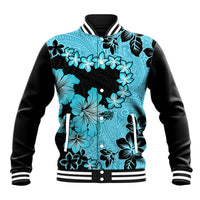 Blue Hawaii Baseball Jacket Tapa Cloth Mix Tropical Flowers Pastel Vibes - Wonder Print Shop