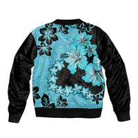 Blue Hawaii Bomber Jacket Tapa Cloth Mix Tropical Flowers Pastel Vibes - Wonder Print Shop