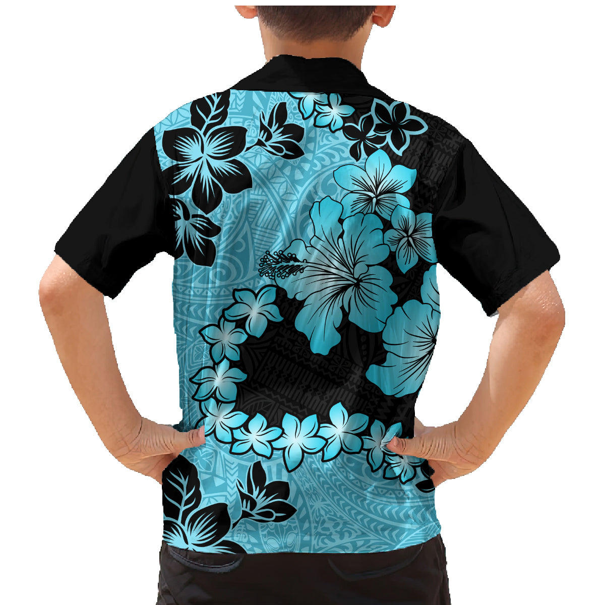 Blue Hawaii Family Matching Mermaid Dress and Hawaiian Shirt Tapa Cloth Mix Tropical Flowers Pastel Vibes - Wonder Print Shop