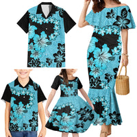 Blue Hawaii Family Matching Mermaid Dress and Hawaiian Shirt Tapa Cloth Mix Tropical Flowers Pastel Vibes - Wonder Print Shop