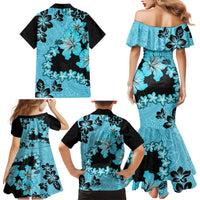 Blue Hawaii Family Matching Mermaid Dress and Hawaiian Shirt Tapa Cloth Mix Tropical Flowers Pastel Vibes - Wonder Print Shop