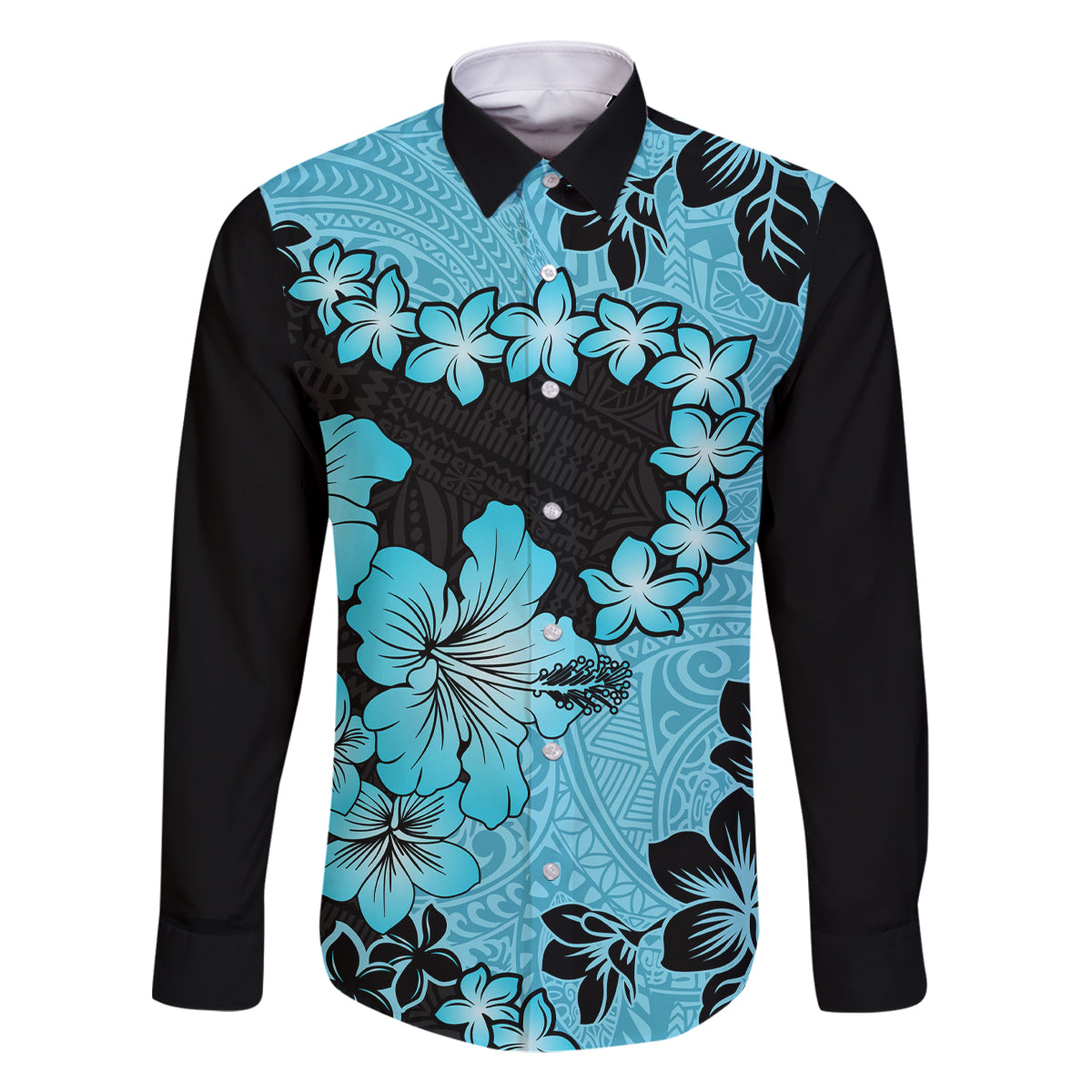 Blue Hawaii Family Matching Off Shoulder Long Sleeve Dress and Hawaiian Shirt Tapa Cloth Mix Tropical Flowers Pastel Vibes - Wonder Print Shop