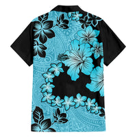 Blue Hawaii Family Matching Off Shoulder Short Dress and Hawaiian Shirt Tapa Cloth Mix Tropical Flowers Pastel Vibes - Wonder Print Shop