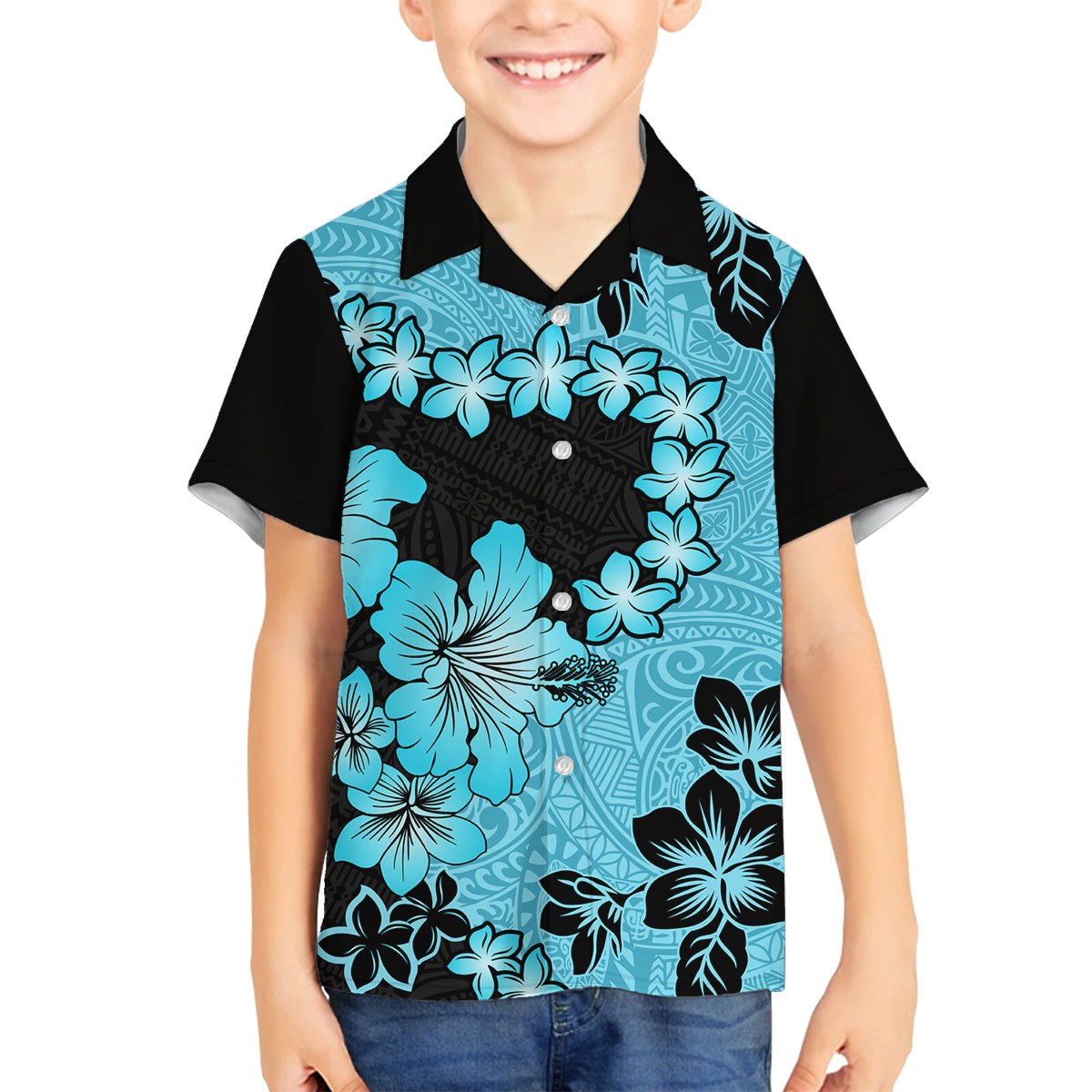 Blue Hawaii Family Matching Puletasi Dress and Hawaiian Shirt Tapa Cloth Mix Tropical Flowers Pastel Vibes - Wonder Print Shop