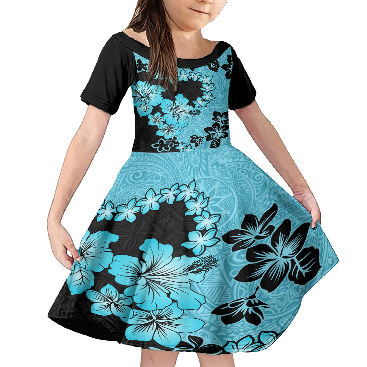 Blue Hawaii Family Matching Summer Maxi Dress and Hawaiian Shirt Tapa Cloth Mix Tropical Flowers Pastel Vibes - Wonder Print Shop
