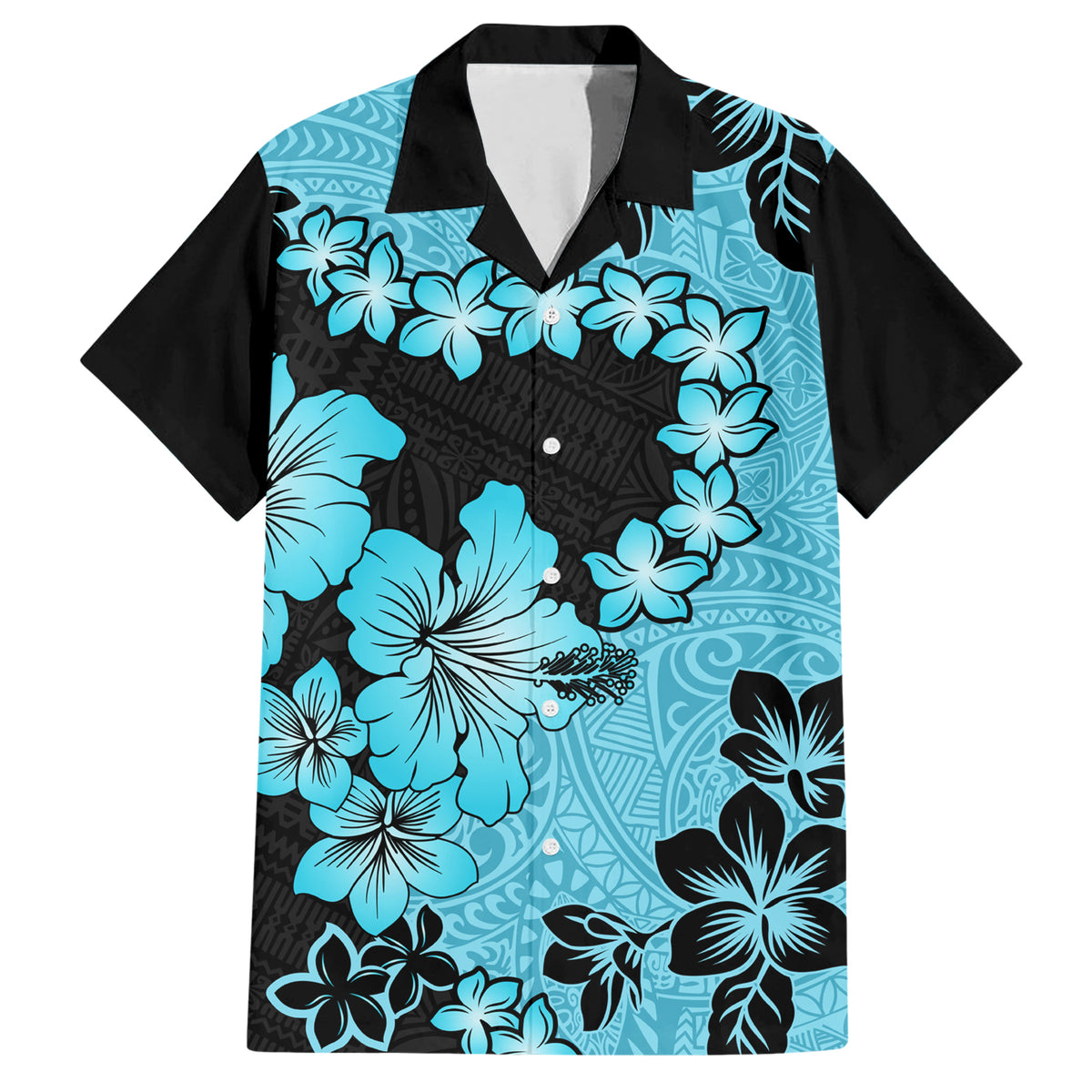 Blue Hawaii Hawaiian Shirt Tapa Cloth Mix Tropical Flowers Pastel Vibes - Wonder Print Shop