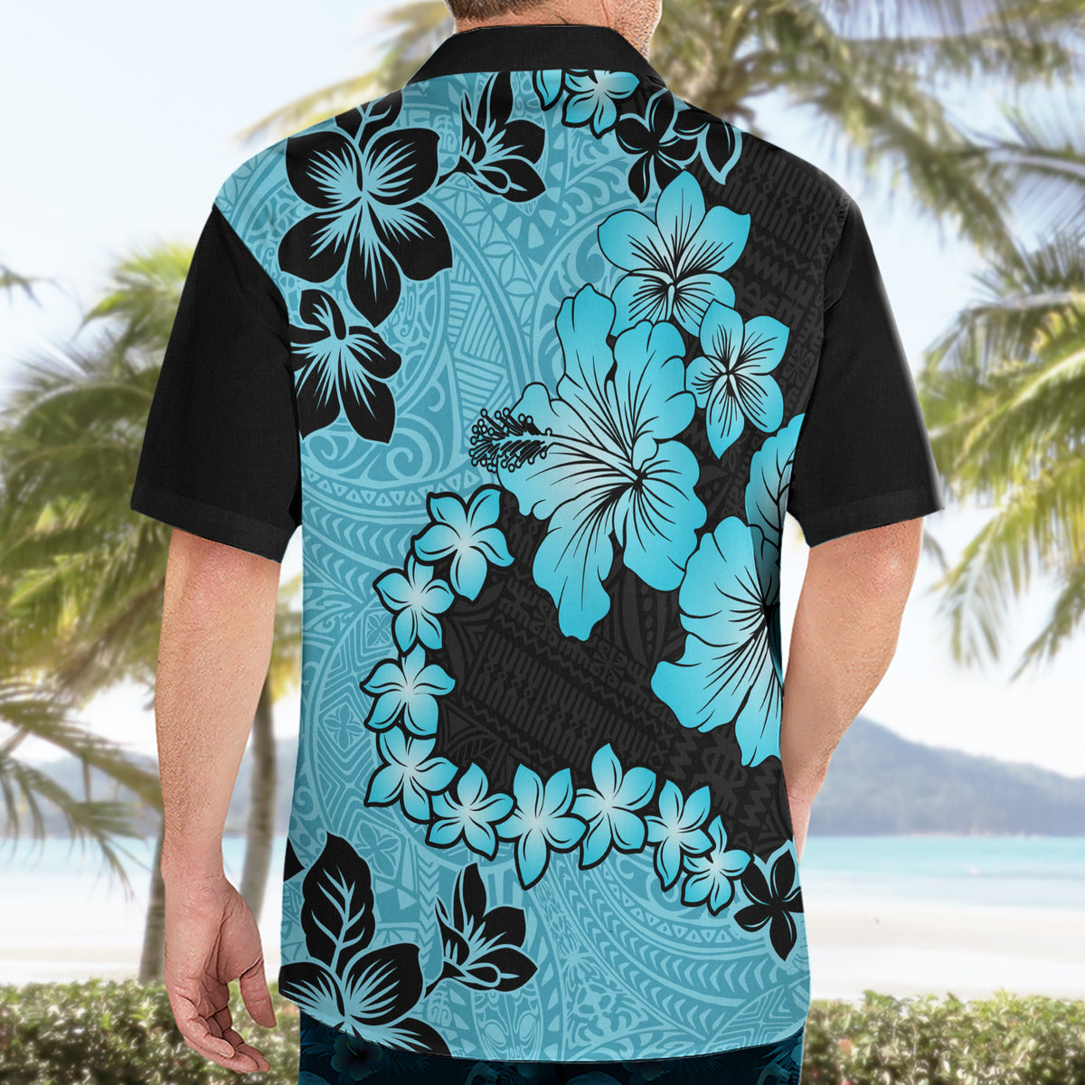 Blue Hawaii Hawaiian Shirt Tapa Cloth Mix Tropical Flowers Pastel Vibes - Wonder Print Shop