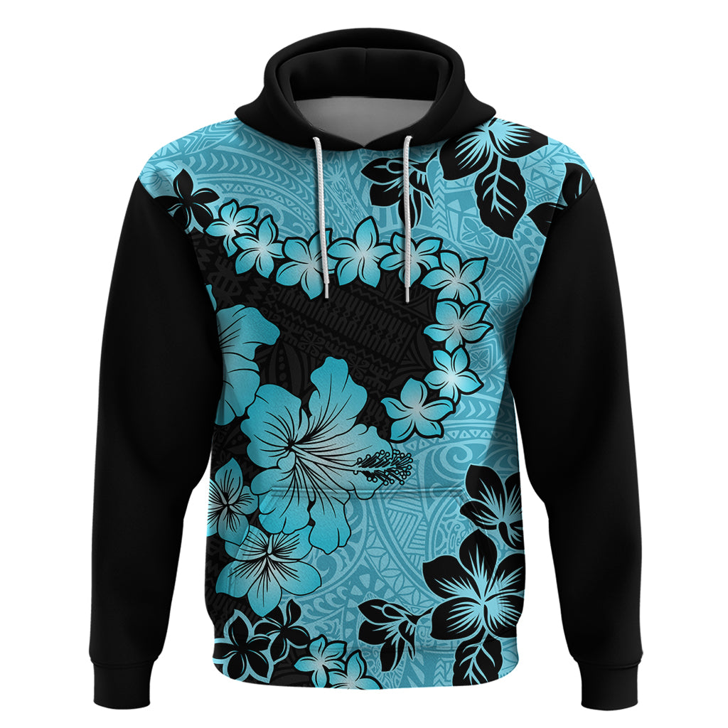 Blue Hawaii Hoodie Tapa Cloth Mix Tropical Flowers Pastel Vibes - Wonder Print Shop