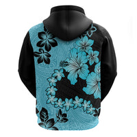 Blue Hawaii Hoodie Tapa Cloth Mix Tropical Flowers Pastel Vibes - Wonder Print Shop