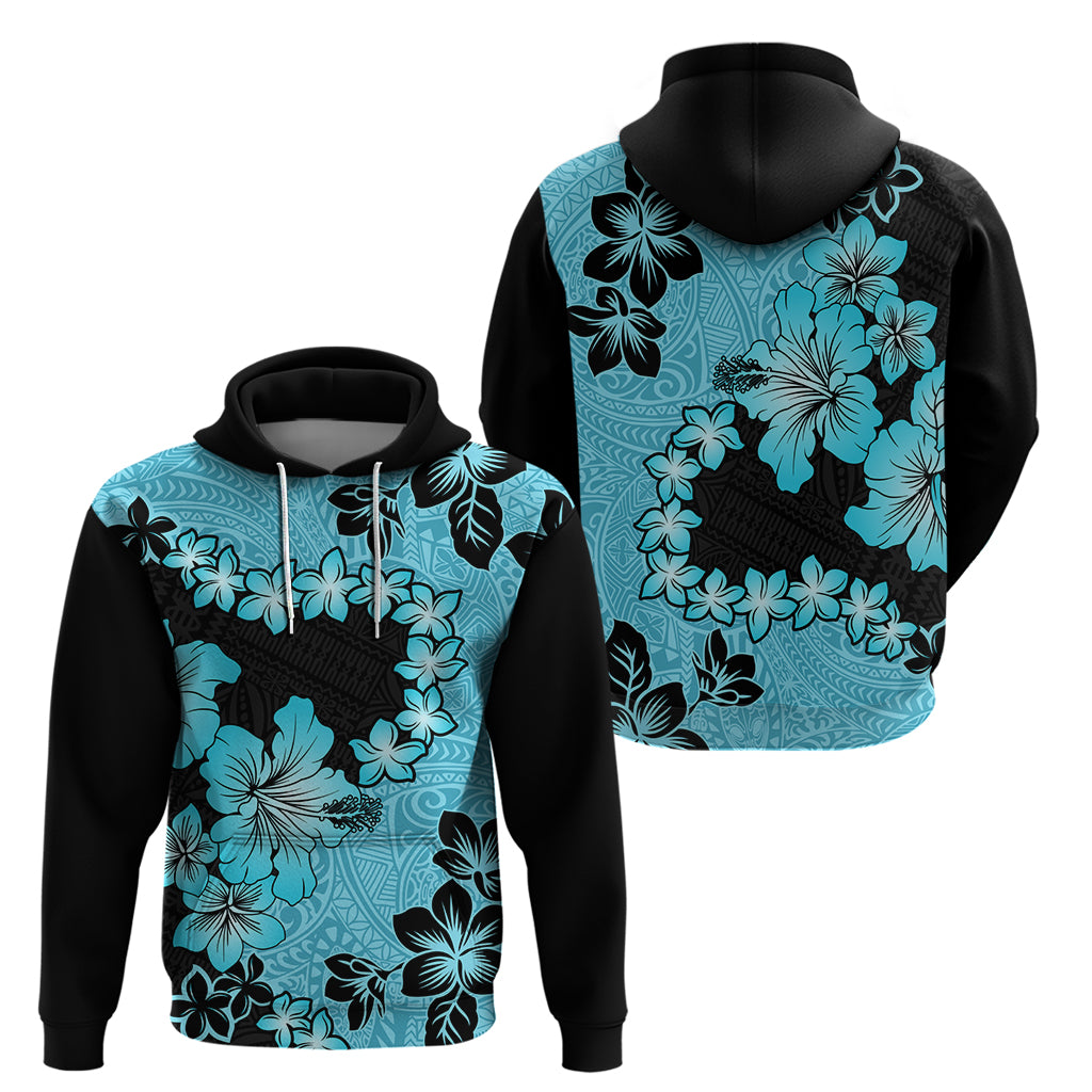 Blue Hawaii Hoodie Tapa Cloth Mix Tropical Flowers Pastel Vibes - Wonder Print Shop