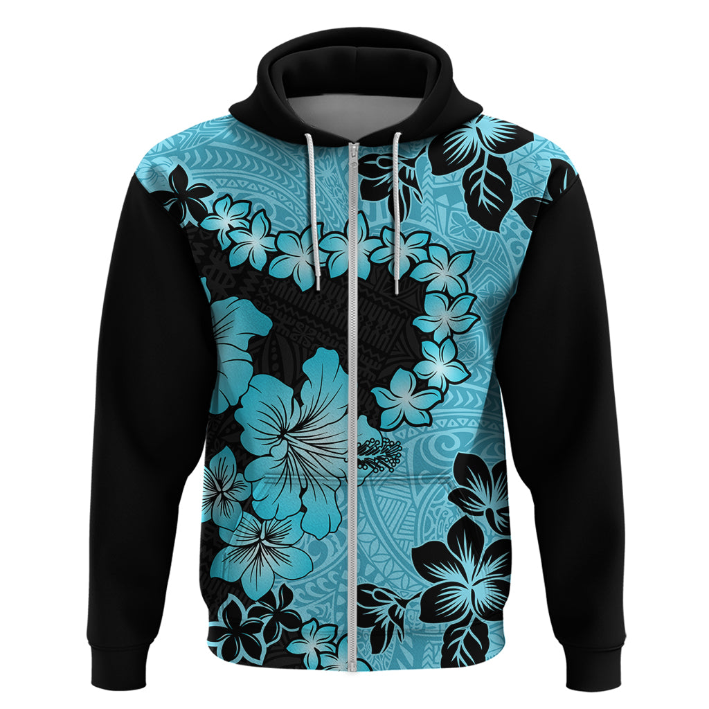Blue Hawaii Hoodie Tapa Cloth Mix Tropical Flowers Pastel Vibes - Wonder Print Shop