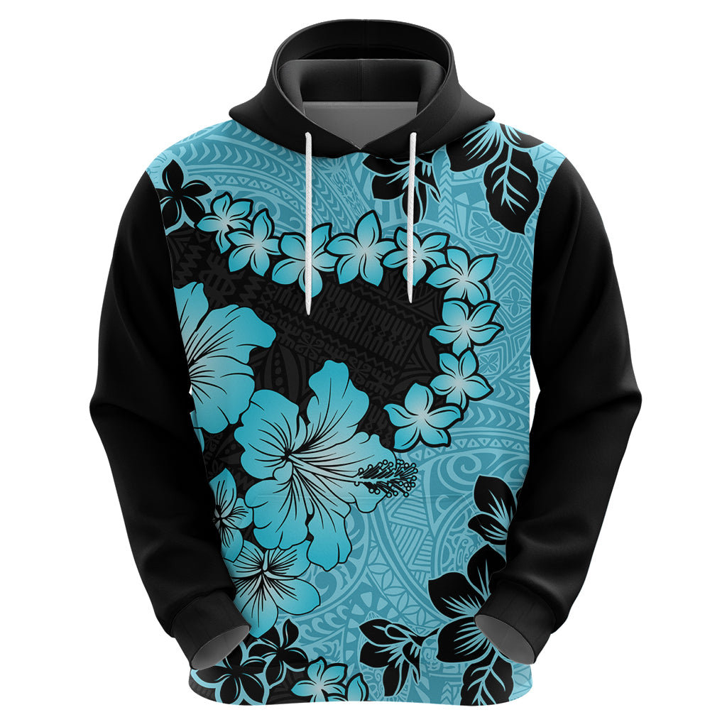 Blue Hawaii Hoodie Tapa Cloth Mix Tropical Flowers Pastel Vibes - Wonder Print Shop