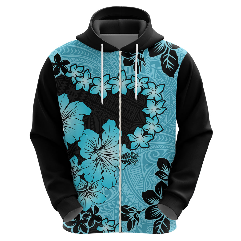 Blue Hawaii Hoodie Tapa Cloth Mix Tropical Flowers Pastel Vibes - Wonder Print Shop