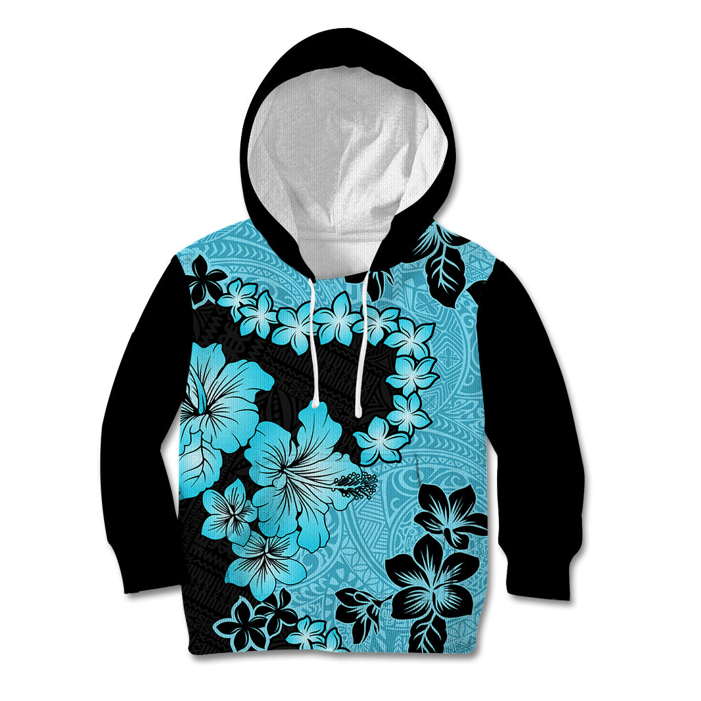Blue Hawaii Kid Hoodie Tapa Cloth Mix Tropical Flowers Pastel Vibes - Wonder Print Shop