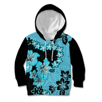 Blue Hawaii Kid Hoodie Tapa Cloth Mix Tropical Flowers Pastel Vibes - Wonder Print Shop