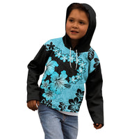 Blue Hawaii Kid Hoodie Tapa Cloth Mix Tropical Flowers Pastel Vibes - Wonder Print Shop