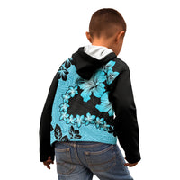 Blue Hawaii Kid Hoodie Tapa Cloth Mix Tropical Flowers Pastel Vibes - Wonder Print Shop