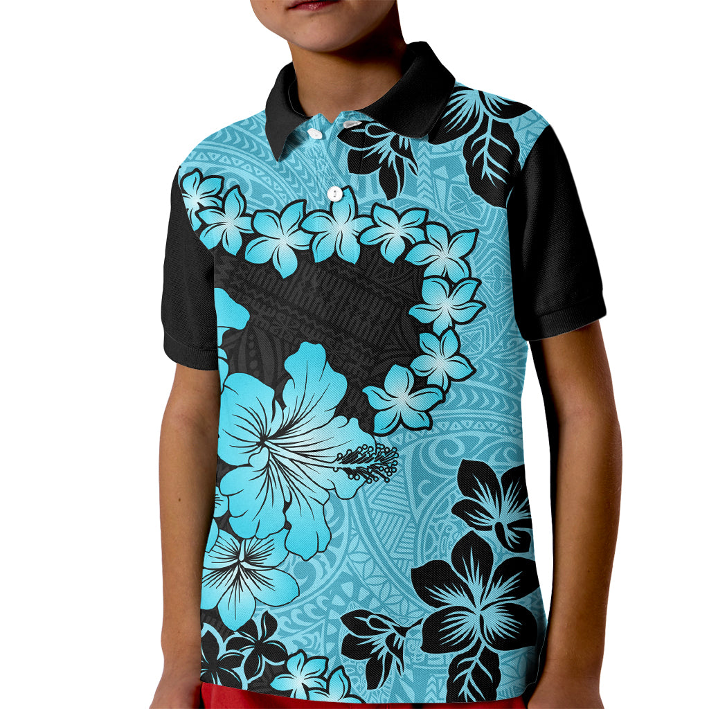 Blue Hawaii Kid Polo Shirt Tapa Cloth Mix Tropical Flowers Pastel Vibes - Wonder Print Shop