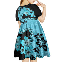 Blue Hawaii Kid Short Sleeve Dress Tapa Cloth Mix Tropical Flowers Pastel Vibes - Wonder Print Shop