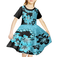 Blue Hawaii Kid Short Sleeve Dress Tapa Cloth Mix Tropical Flowers Pastel Vibes - Wonder Print Shop