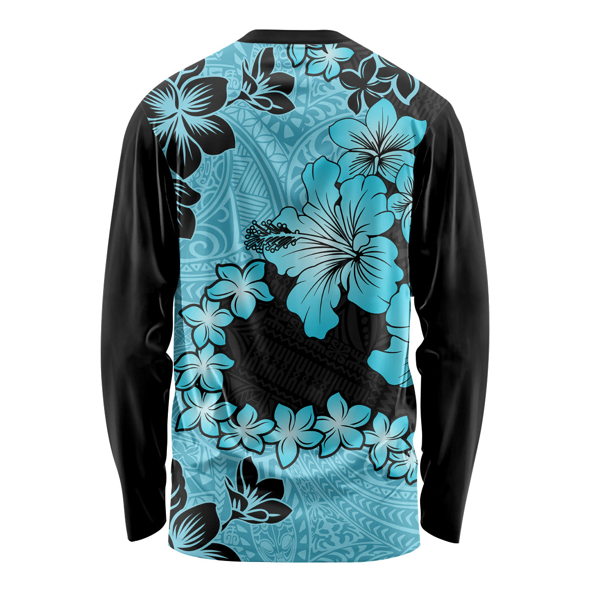 Blue Hawaii Long Sleeve Shirt Tapa Cloth Mix Tropical Flowers Pastel Vibes - Wonder Print Shop
