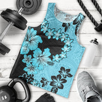 Blue Hawaii Men Tank Top Tapa Cloth Mix Tropical Flowers Pastel Vibes - Wonder Print Shop