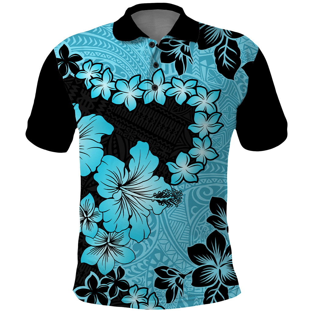Blue Hawaii Polo Shirt Tapa Cloth Mix Tropical Flowers Pastel Vibes - Wonder Print Shop