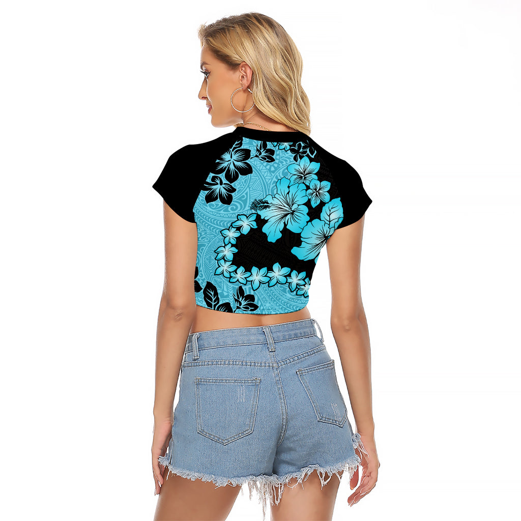Blue Hawaii Raglan Cropped T Shirt Tapa Cloth Mix Tropical Flowers Pastel Vibes - Wonder Print Shop