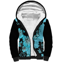 Blue Hawaii Sherpa Hoodie Tapa Cloth Mix Tropical Flowers Pastel Vibes - Wonder Print Shop