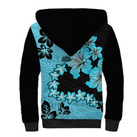 Blue Hawaii Sherpa Hoodie Tapa Cloth Mix Tropical Flowers Pastel Vibes - Wonder Print Shop