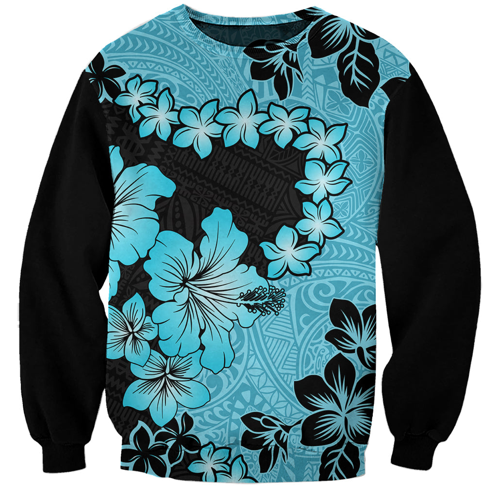 Blue Hawaii Sweatshirt Tapa Cloth Mix Tropical Flowers Pastel Vibes - Wonder Print Shop