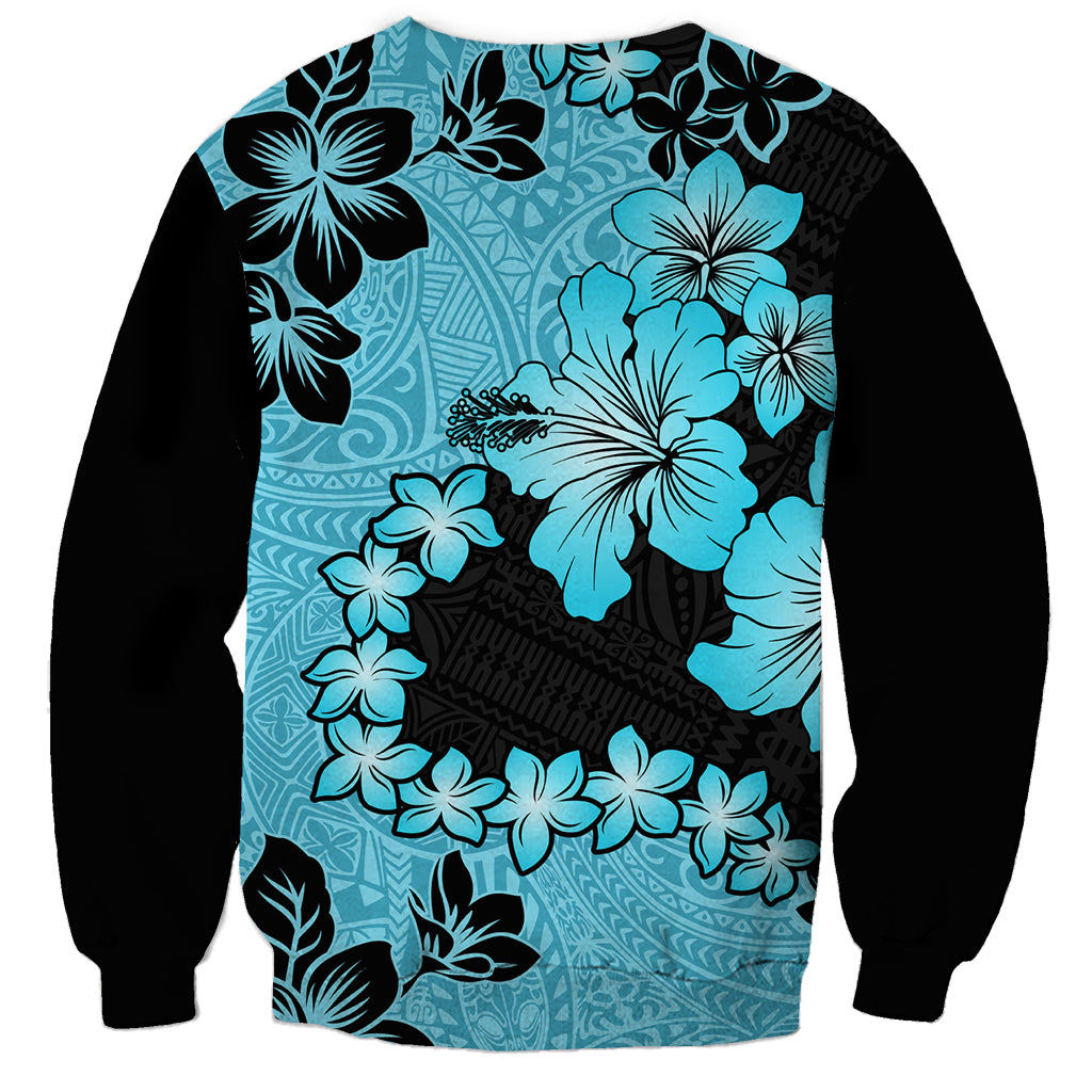 Blue Hawaii Sweatshirt Tapa Cloth Mix Tropical Flowers Pastel Vibes - Wonder Print Shop