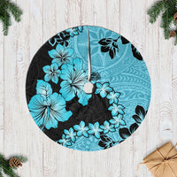 Blue Hawaii Tree Skirt Tapa Cloth Mix Tropical Flowers Pastel Vibes - Wonder Print Shop