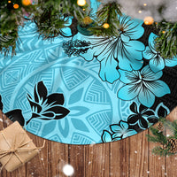 Blue Hawaii Tree Skirt Tapa Cloth Mix Tropical Flowers Pastel Vibes - Wonder Print Shop