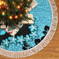 Blue Hawaii Tree Skirt Tapa Cloth Mix Tropical Flowers Pastel Vibes - Wonder Print Shop