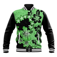 Green Hawaii Baseball Jacket Tapa Cloth Mix Tropical Flowers Pastel Vibes - Wonder Print Shop