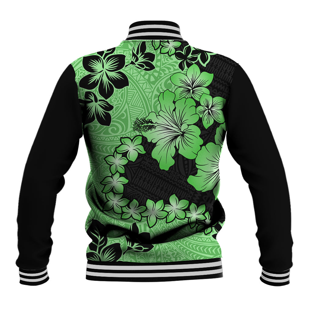 Green Hawaii Baseball Jacket Tapa Cloth Mix Tropical Flowers Pastel Vibes - Wonder Print Shop