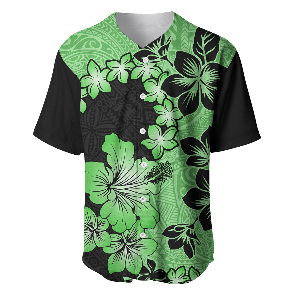 Green Hawaii Baseball Jersey Tapa Cloth Mix Tropical Flowers Pastel Vibes - Wonder Print Shop