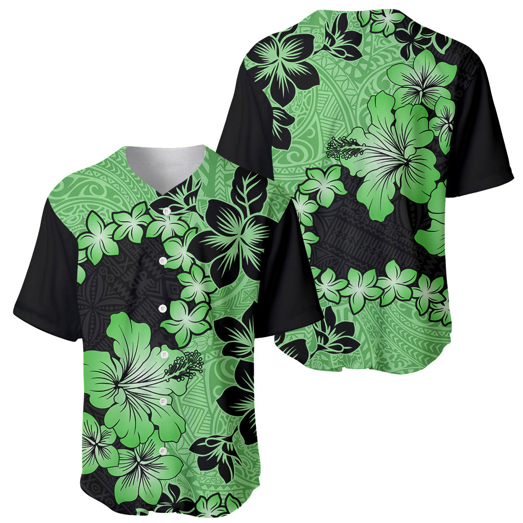Green Hawaii Baseball Jersey Tapa Cloth Mix Tropical Flowers Pastel Vibes - Wonder Print Shop